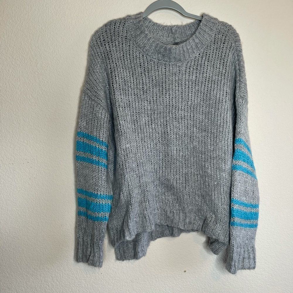 Aerie wool blend grey varsity stripe sweater